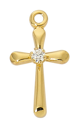 Gold over Sterling Silver with CZ Cross, J9247
