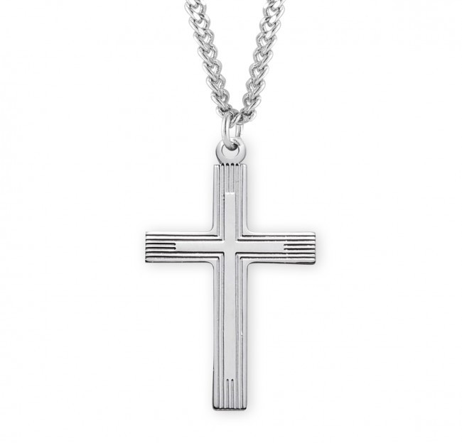 Sterling Silver Lined Cross in Two tone, Gold over Silver 