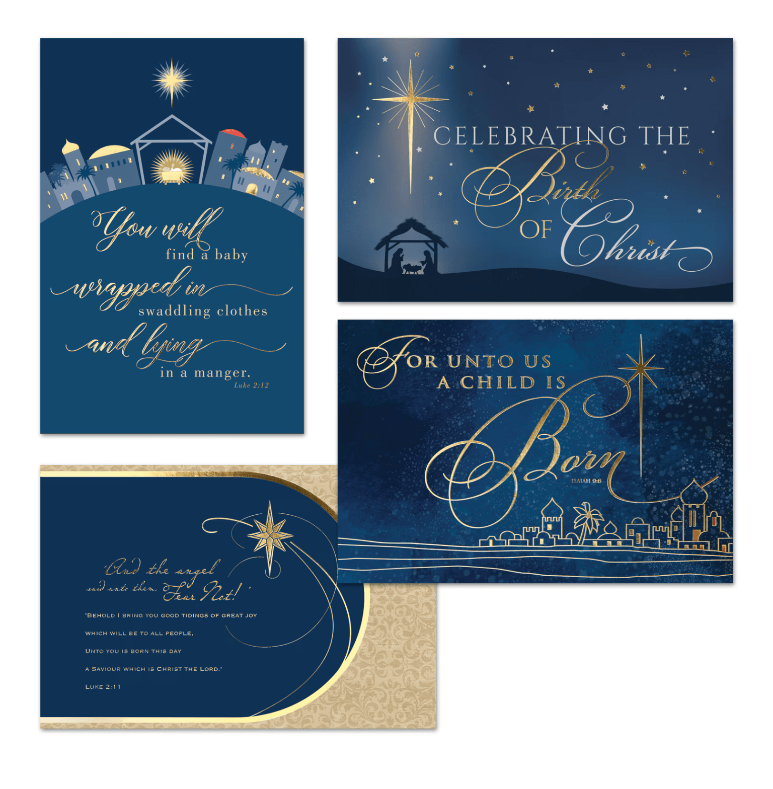 Assorted Navy and Gold Boxed Christmas Cards - 12ct