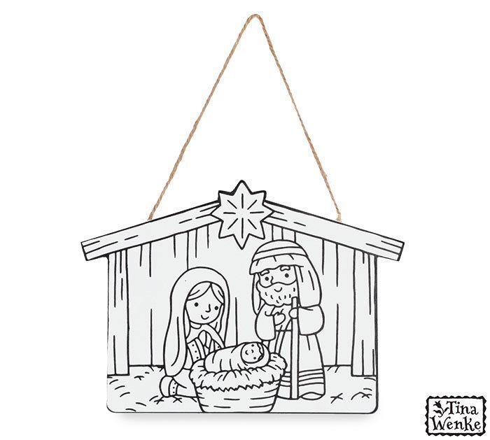 Colorable Wooden Holy Family Ornament