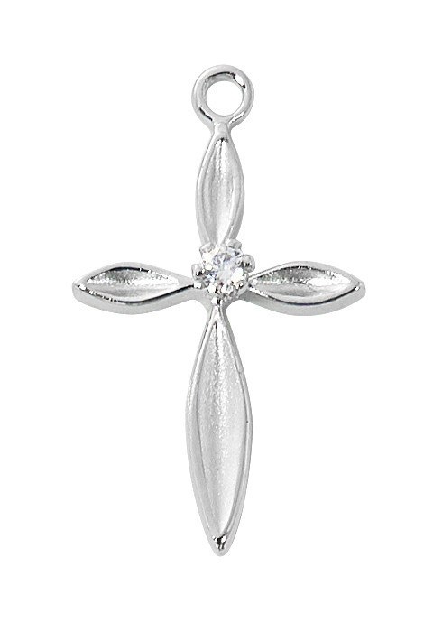Small Sterling Silver Cross with Cubic Zirconia Center 