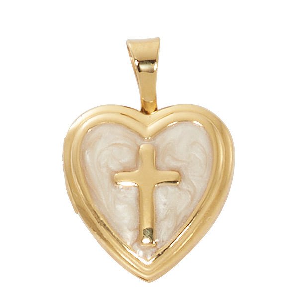 Gold over Sterling Silver Cross Heart Locket with Adjustable Chain