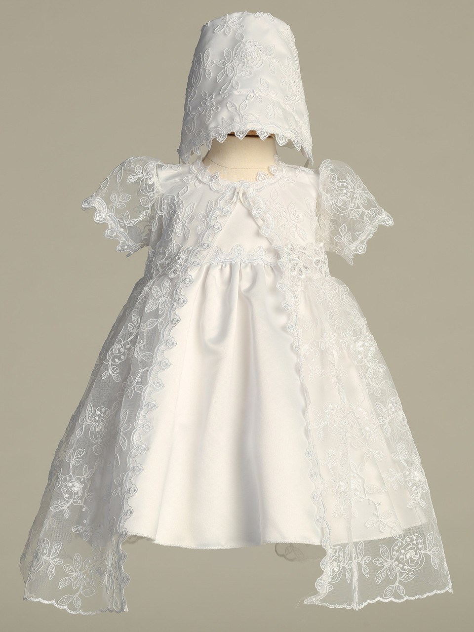 Zara - Satin Dress with Corded Embroidered Tulle Cape 