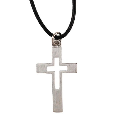 Pewter Cutout Cross on Leather Cord