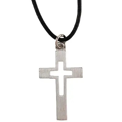 Pewter Cutout Cross on Leather Cord