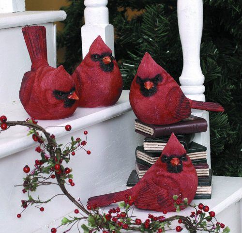 Assorted Red Cardinal Figurines. Each Sold Separately. 5" H x 4" W x 3.5 " D. Cardinals are made of a resin/stone mix. Each SOLD SEPARATELY