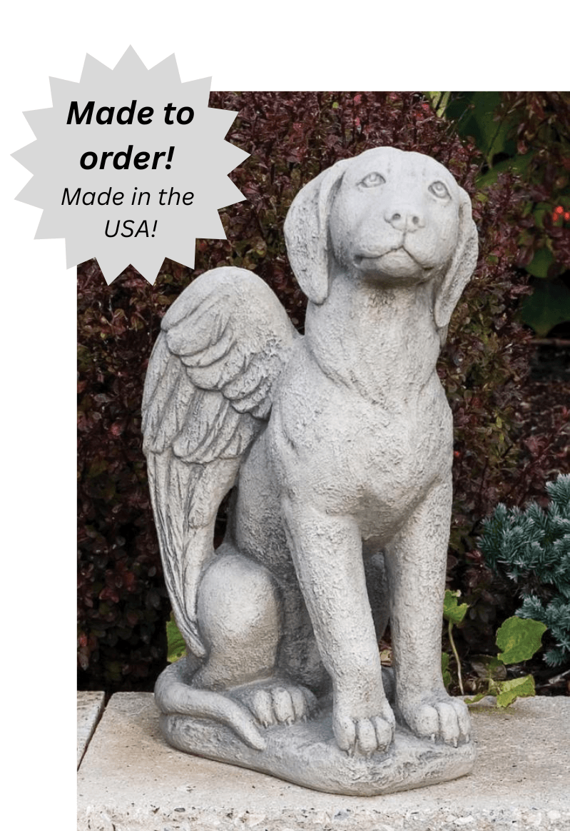 Standing Guardian Angel Dog Memorial Outdoor Cement Garden Statue - 17"