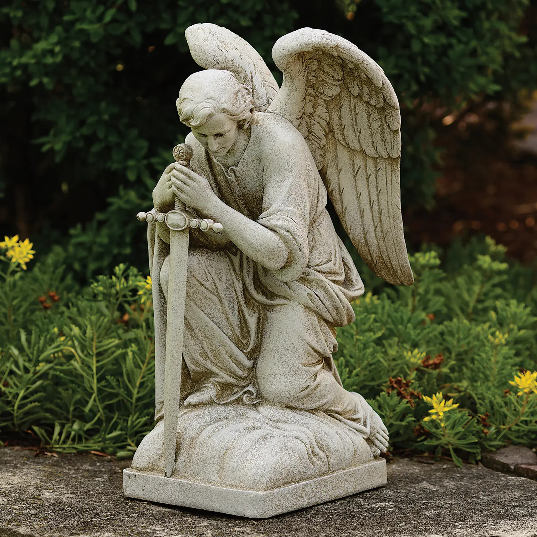 Kneeling Male Angel Garden Statue