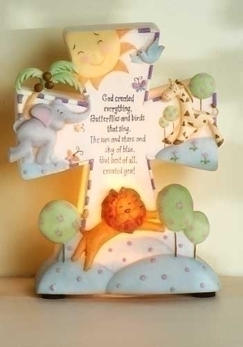 God Created Everything Night Light . 6.5"H X 5.5"W X 2.25"D. Resin/stone mix. Gift Box