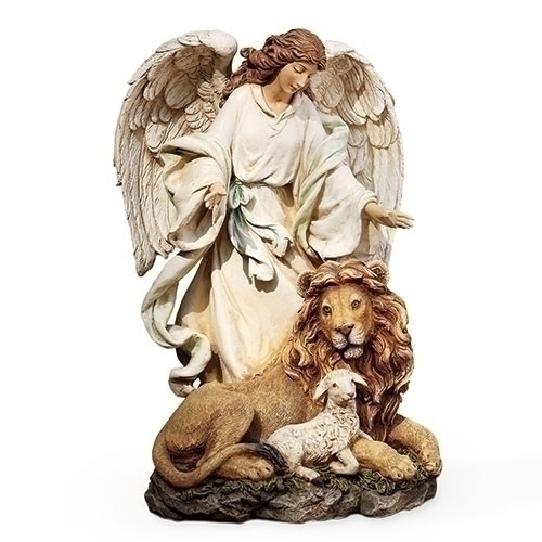 Angel with Lion and Lamb Figure