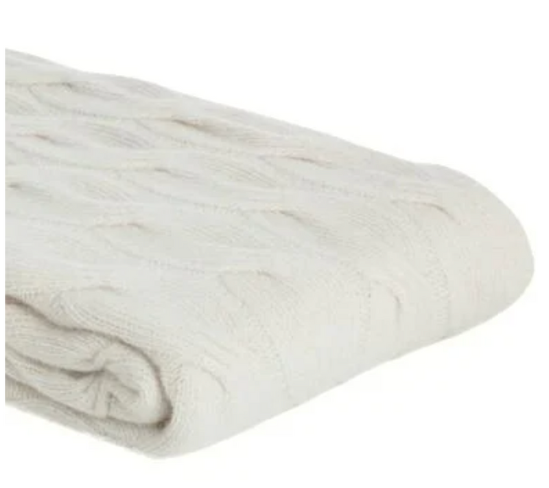 BEMBOKA ANGORA & MERINO CHUNKY CABLE WOOL THROW NATURAL