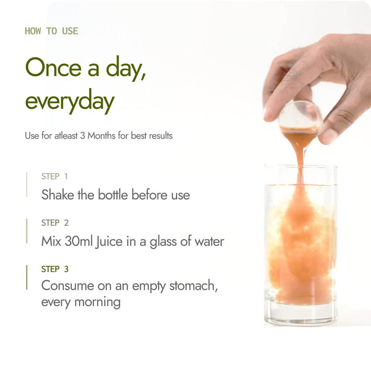 Kapiva BP Care Juice how to use, mix 30ml in water on empty stomach every morning for 3 months