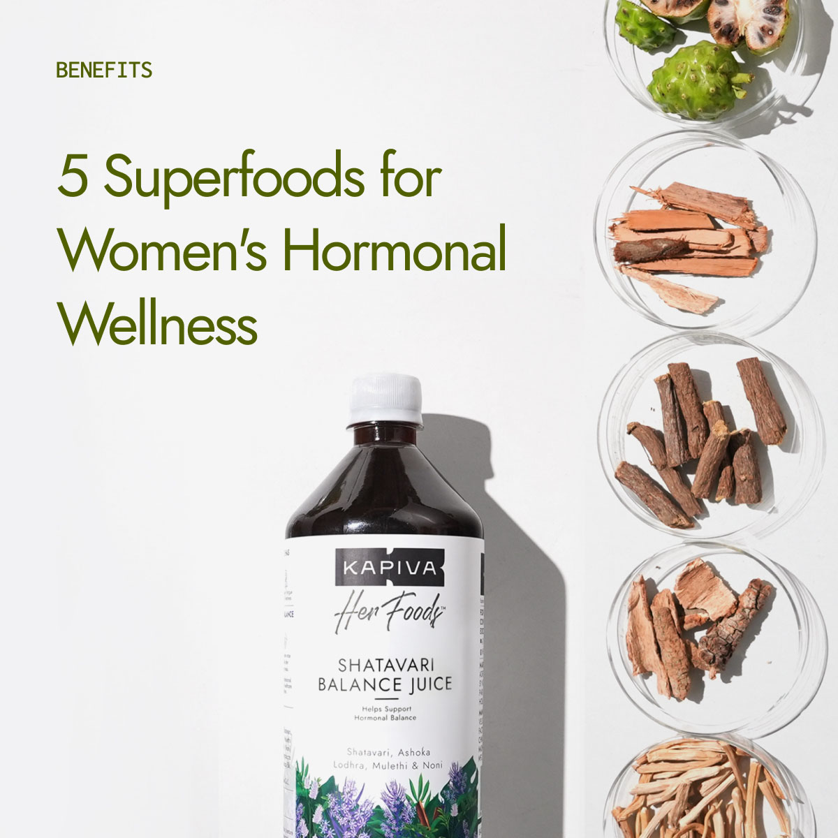Kapiva Shatavari Balance Juice 1L with 5 superfoods for women's hormonal wellness, Shatavari, Ashoka, Lodhra and Noni