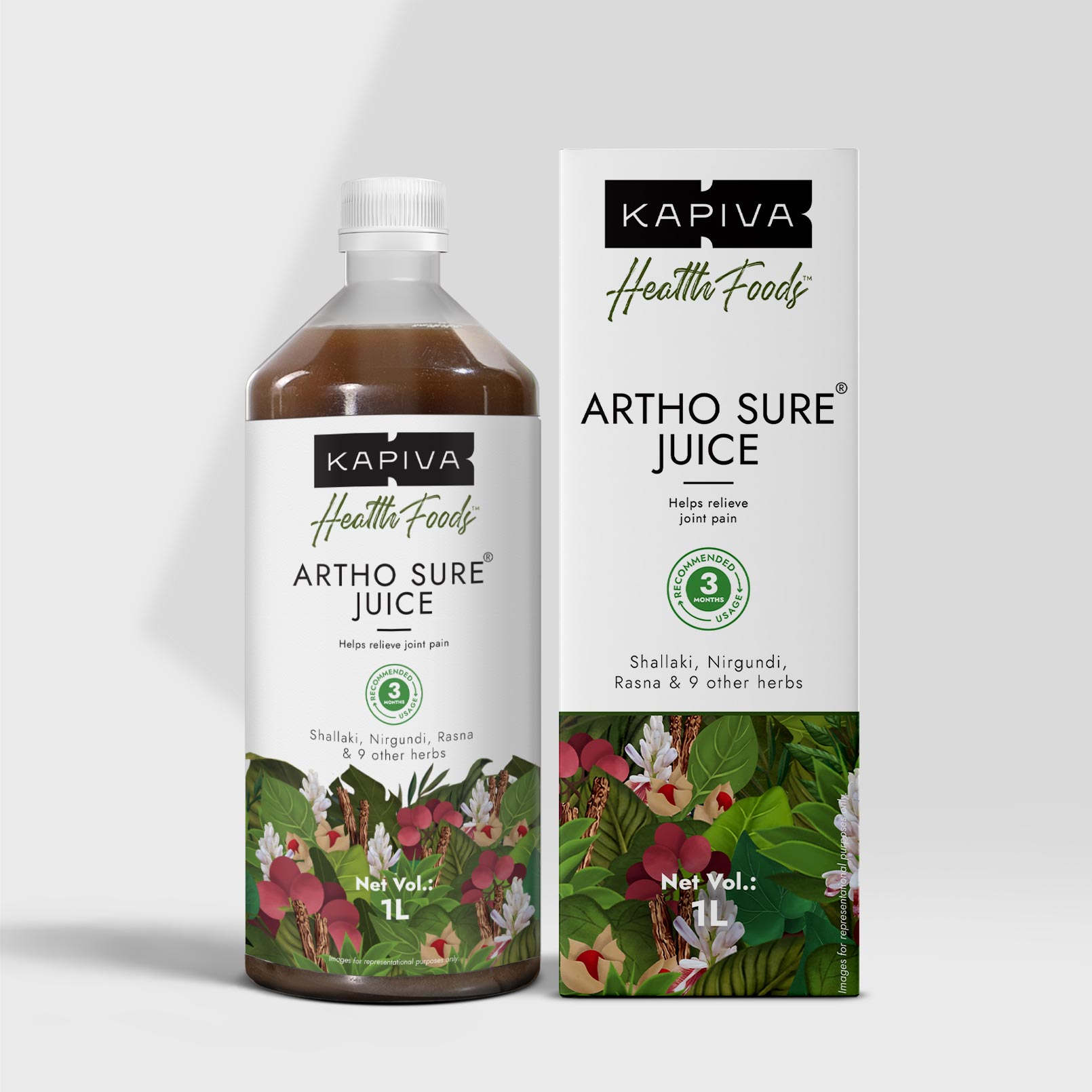 Kapiva Artho Sure Juice 1L bottle and box with shallaki, nirgundi and rasna ayurvedic joint care formula