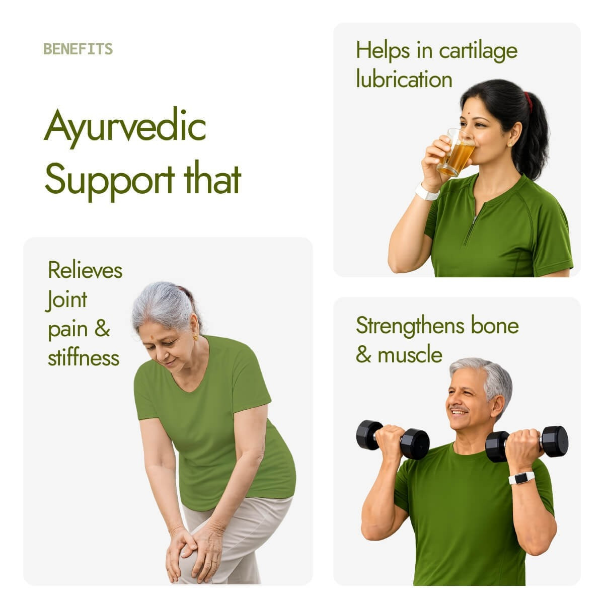 Kapiva Artho Sure Juice benefits showing joint pain relief, cartilage lubrication and bone and muscle strengthening