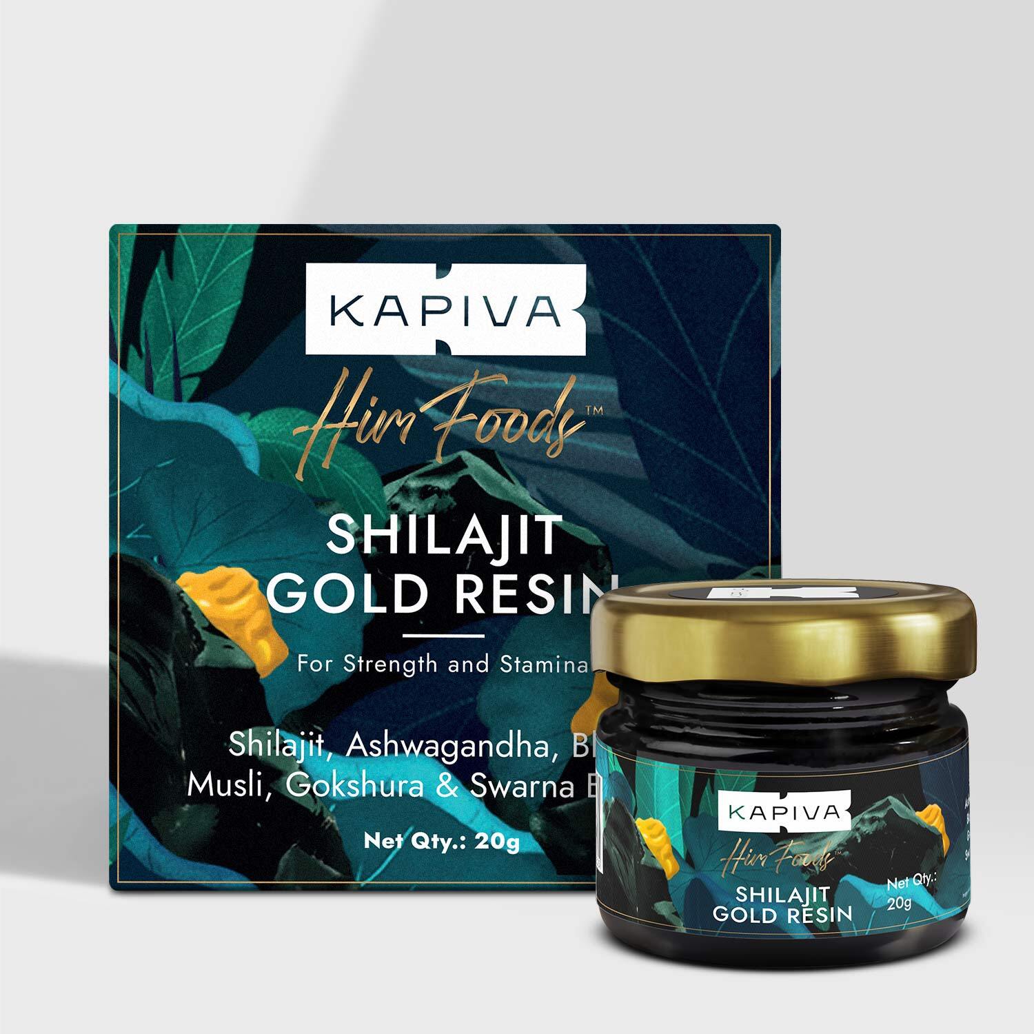 Kapiva Him Foods Shilajit Gold Resin 20g jar and box for strength and stamina, 20% off best seller