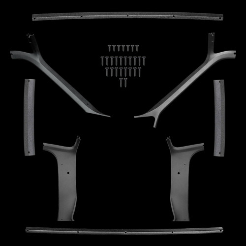 Molding included: A pillars, Upper windshield, Side window, B pillars, Upper rear, Lower inner posts, and Screws