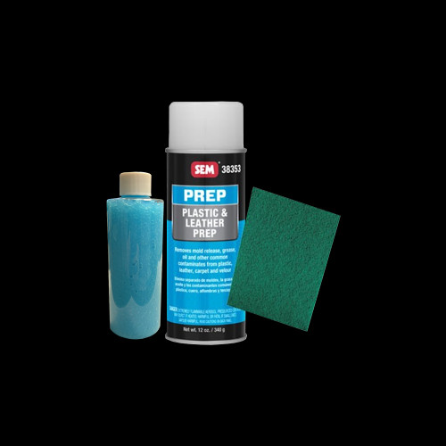 Prepare plastic, vinyl, and leather for interior paint with the SEM Prep Cleaner Kit. Includes SEM Soap, Plastic Prep, and scrub pad for lasting adhesion.