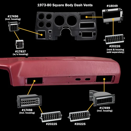 chevy c10 dash vent outlets instrument bezel and dash pad