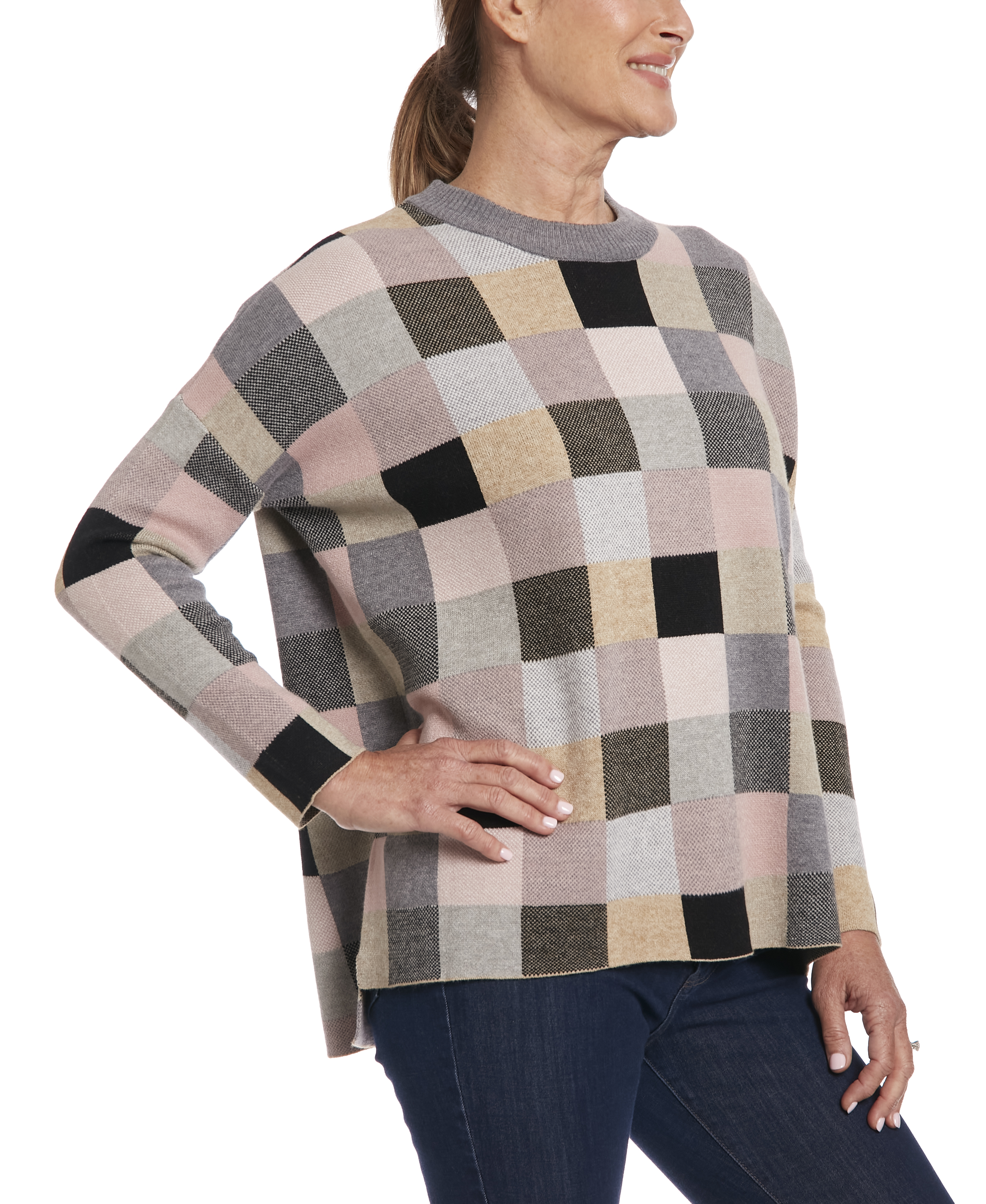 Crewneck Pullover Sweater in  Mini Blocks 