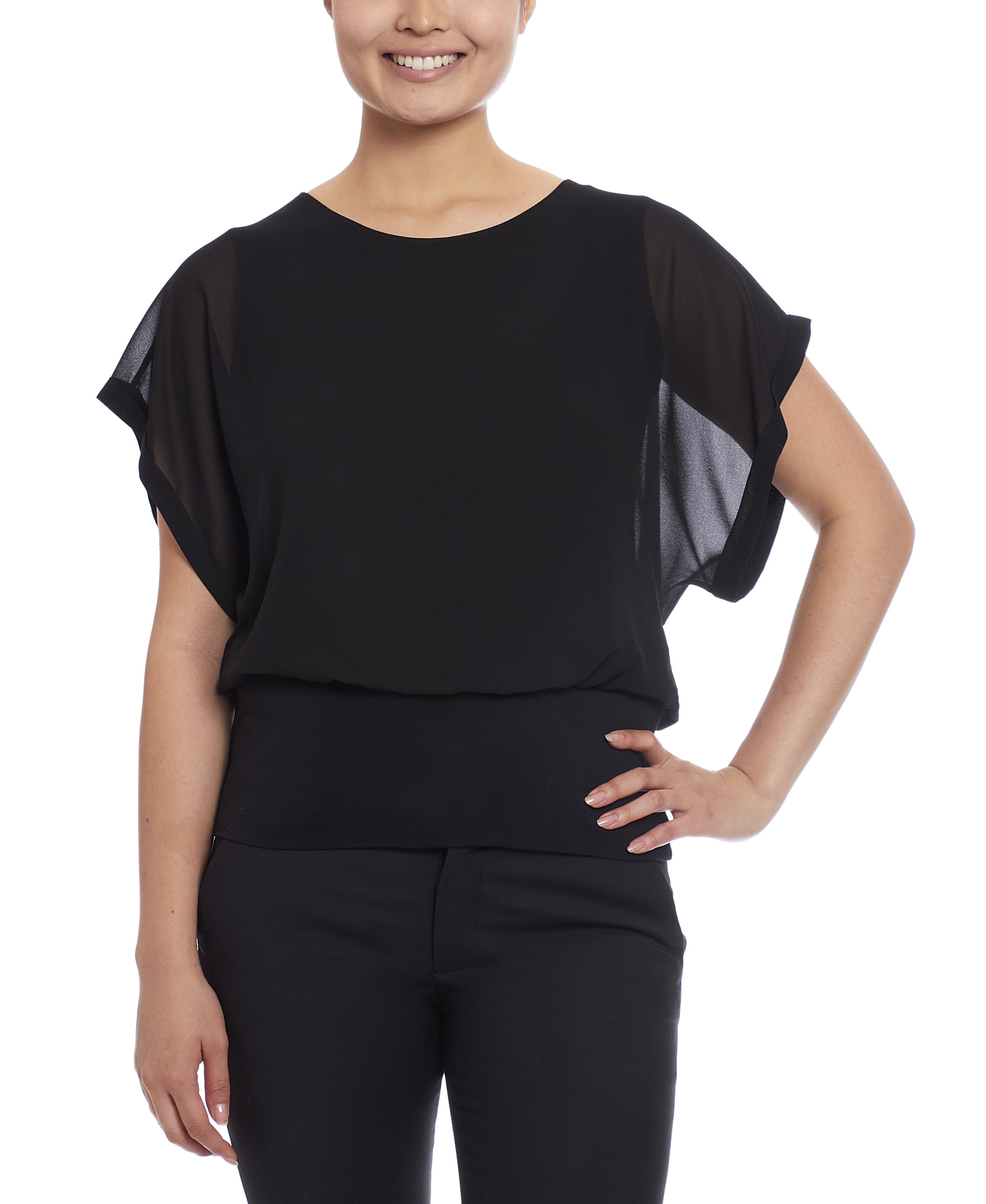 Dolman Sleeve Chiffon Top In Black