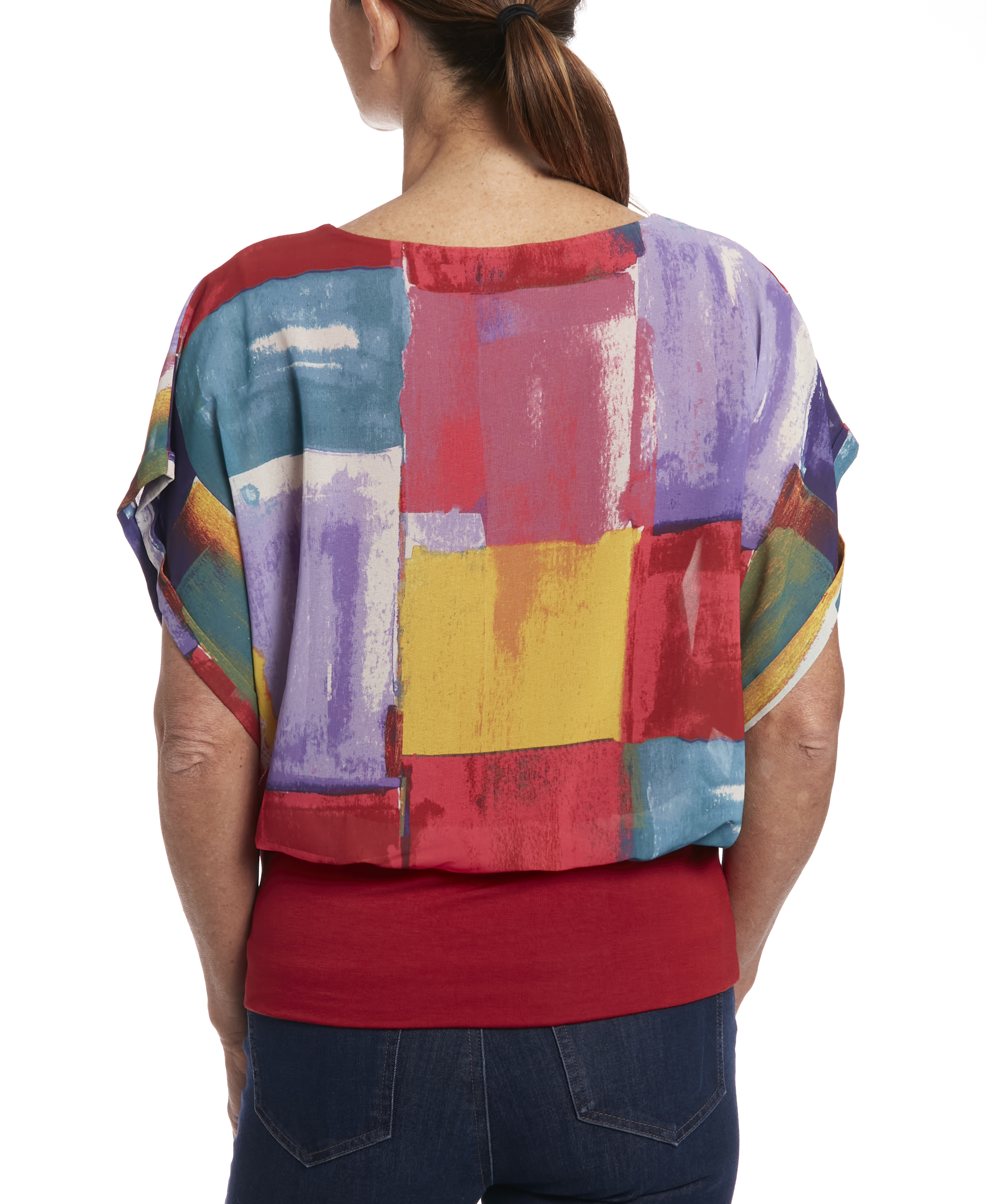 Dolman Sleeve Chiffon Top in Painterly Patchwork