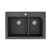 33-in x 22-in x 9.5-in Granite 1-3/4 J-Shaped Double Drop-in 1-Hole Kitchen Sink in Black with Grids, Strainer, Disposer Strainer, Installation Kit