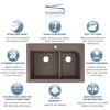 33-in x 22-in x 9.5-in Granite 1-3/4 J-Shaped Double Drop-in 1-Hole Kitchen Sink in Espresso with Grids, Strainer, Disposer Strainer, Installation Kit