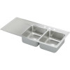 48" x 22" x 7-5/8" 18 Gauge Stainless Steel Equal Double Bowl Drop-in Sink with Right Drainboard and 3 Faucet Holes in Lustrous Satin