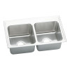 33" x 22" x 8-1/8" 18 Gauge Stainless Steel Equal Double Bowl Drop-in Kitchen Sink with Middle Right 2 Faucet Holes in Lustrous Satin