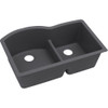 33" x 22" x 10" Quartz Offset 60/40 Double Bowl Undermount Sink with Aqua Divide in Charcoal