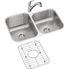 Stainless Steel Double Bowl Undermount Sink and Faucet Kit in Radiant Satin