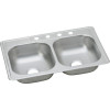 D233222 Stainless Steel Double Bowl Top Mount Sink with 2 Faucet Holes in Satin