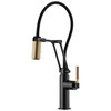 Articulating Faucet with Knurled Handle in Matte Black/Luxe Gold Finish