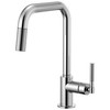 Pull-Down Faucet with Square Spout and Knurled Handle in Chrome Finish