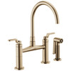Bridge Faucet with Arc Spout and Industrial Handle in Luxe Gold Finish