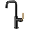 Bar Faucet with Square Spout and Industrial Handle in Matte Black/Luxe Gold Finish
