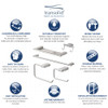 5-Piece Bathroom Accessory Kit Including a robe hook, a toilet paper holder, a towel ring, a 24-in towel bar, and a 16-in shelf with soap dish, in Brushed Stainless