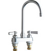 Deck-Mounted Manual Sink Faucet with 4" Centers, 5-1/4" Rigid/Swing Gooseneck Spout and Lever Handle in Polished Chrome