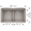 Blanco 32-in x 19.25-in Granite Equal Double Undermount Kitchen Sink With Low Divide in Concrete Gray