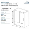 MBDT606008C-R-PC Frameless sliding shower door with fixed panel in polished chrome with clear glass texture and Riley handles