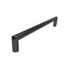 Frameless sliding shower door with fixed panel in matte black with clear glass texture and Turin handles