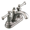 Centerset Lavatory Faucet with Metal Lever Handles with Metal Speed Connect Pop-Up Drain in Satin