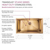 PUSS331911SB Studio 33-in x 19-in x 11-in 14 Gauge Super Single Bowl Undermount Stainless Steel Kitchen Sink With SinkPocket™, Bottom Sink Grid, And Flip-Top Sink Strainer, Satin Brass
