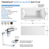 UATLN603222-R-PC Unity AFR 60-in x 32-in x 22-in Alcove Acrylic Bathtub Kit With Right Hand Drain, White/Polished Chrome