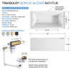 UATLN603222-R-CB Unity AFR 60-in x 32-in x 22-in Alcove Acrylic Bathtub Kit With Right Hand Drain, White/Champagne Bronze