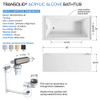 UATLN603220-R-BN Unity 60-in x 32-in x 20-in Alcove Acrylic Bathtub Kit With Right Hand Drain, White/Brushed Nickel