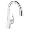 Single Lever Kitchen Faucet with Pull-out Spray in Brushed Stainless Steel