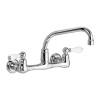 Wall-Mount 2.2 GPM Sink Faucet with Swivel Spout and Porcelain Lever Handles in Chrome