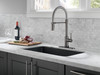 9659T-KS-DST Trinsic Single Handle Pull Down Spring Kitchen Faucet with Touch2O Technology, Black Stainless
